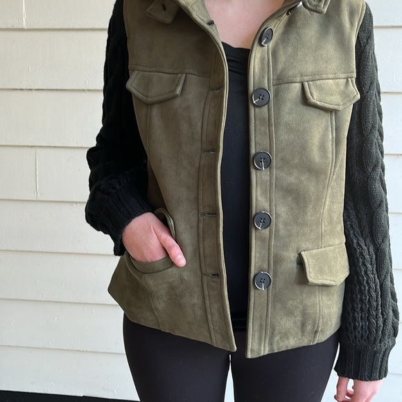 Fate Faux Suede Sweater Moto Jacket Cardi Size M Medium Cardigan - Picture 7 of 16